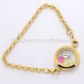 316l pulseira de corrente de aço inoxidável Pérola com locket flutuante, pulseira de charme de ouro